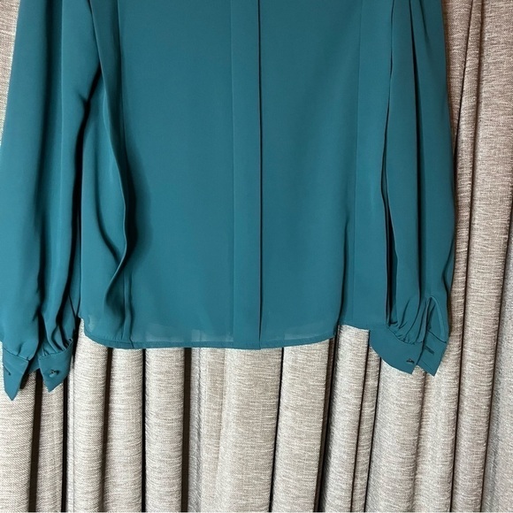 Vintage Ruffle High Neck Turquoise Blue Button Front Blouse Size 8 - Picture 13 of 16